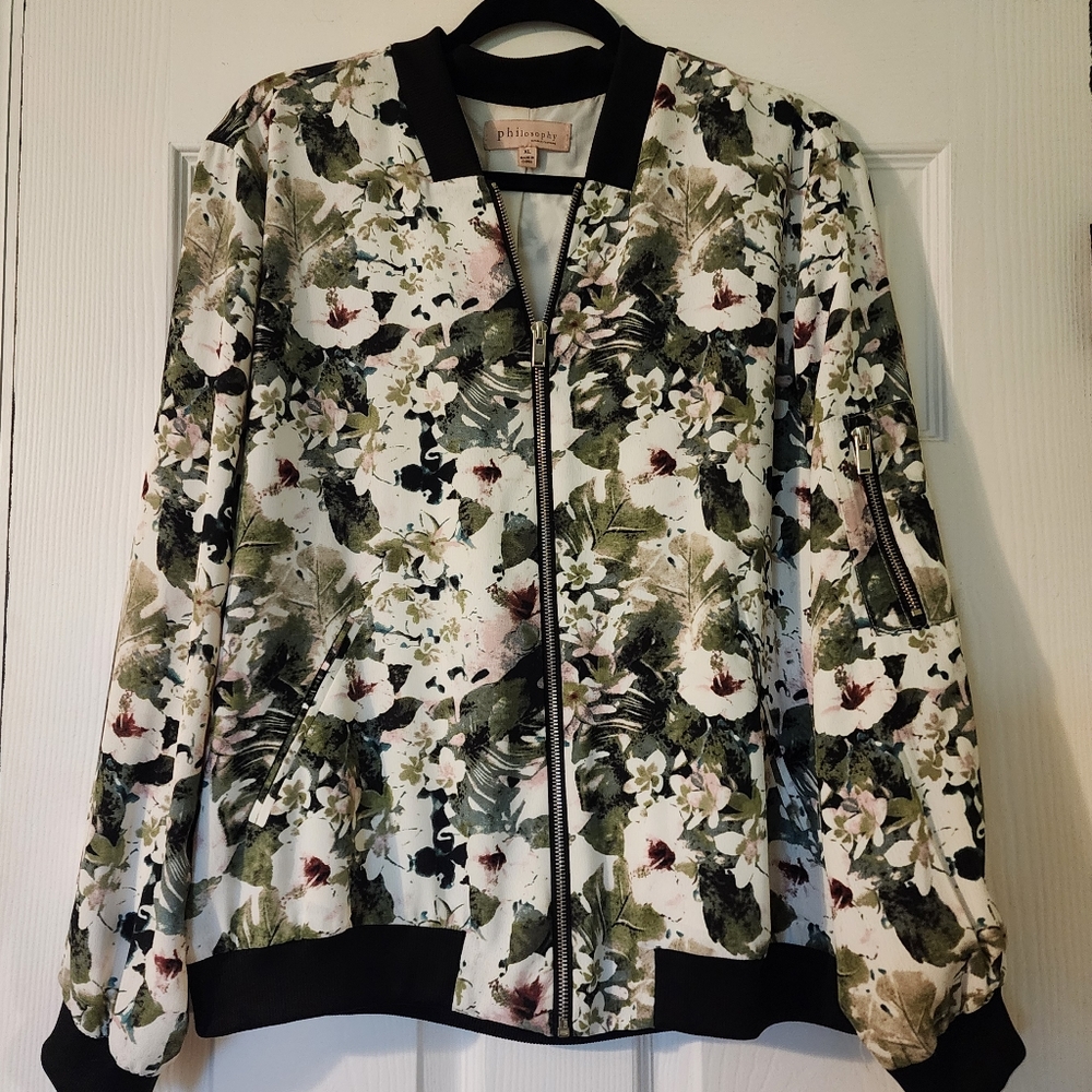 philosophy Floral Zip Up Callored Bomber Jacket XL